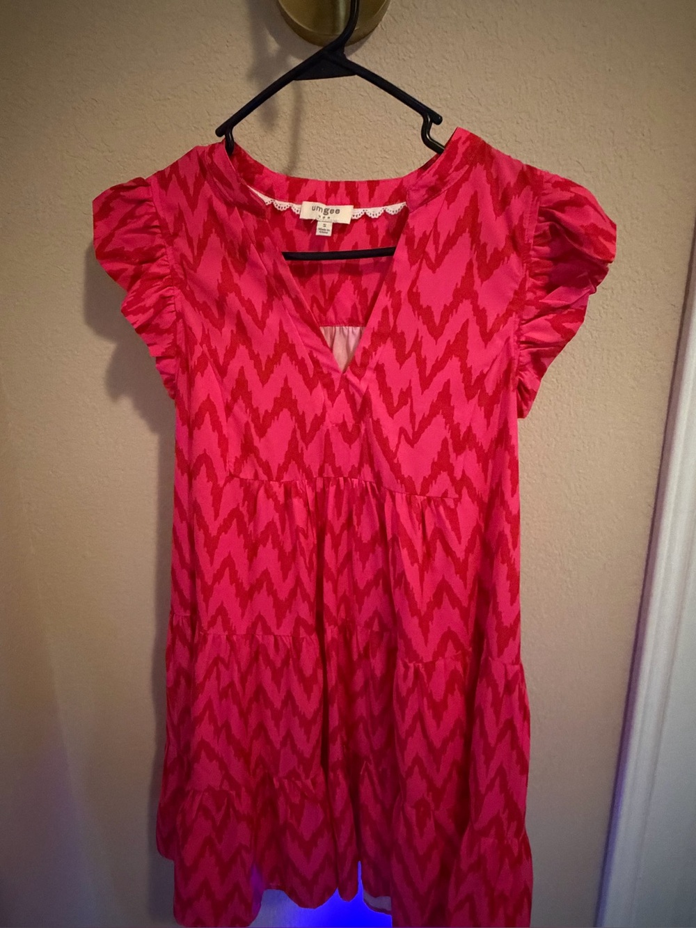 Umgee Pink Chevron Short Sleeve Casual Dress